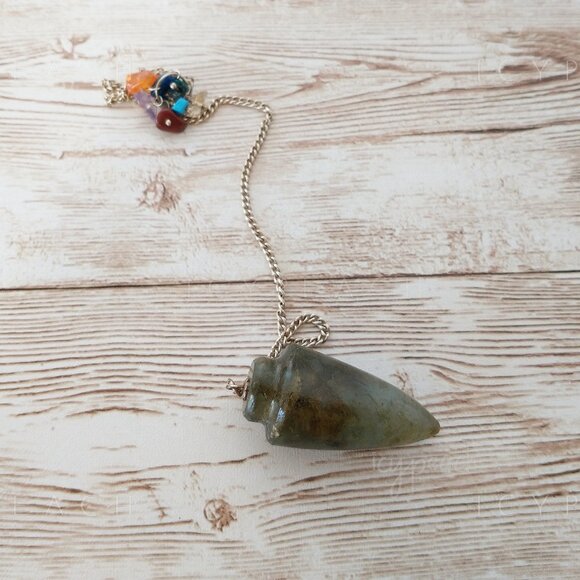 Crystal Pendulum Labradorite Chakra Chips Handmade Teardrop with Mini Stones - Picture 4 of 9